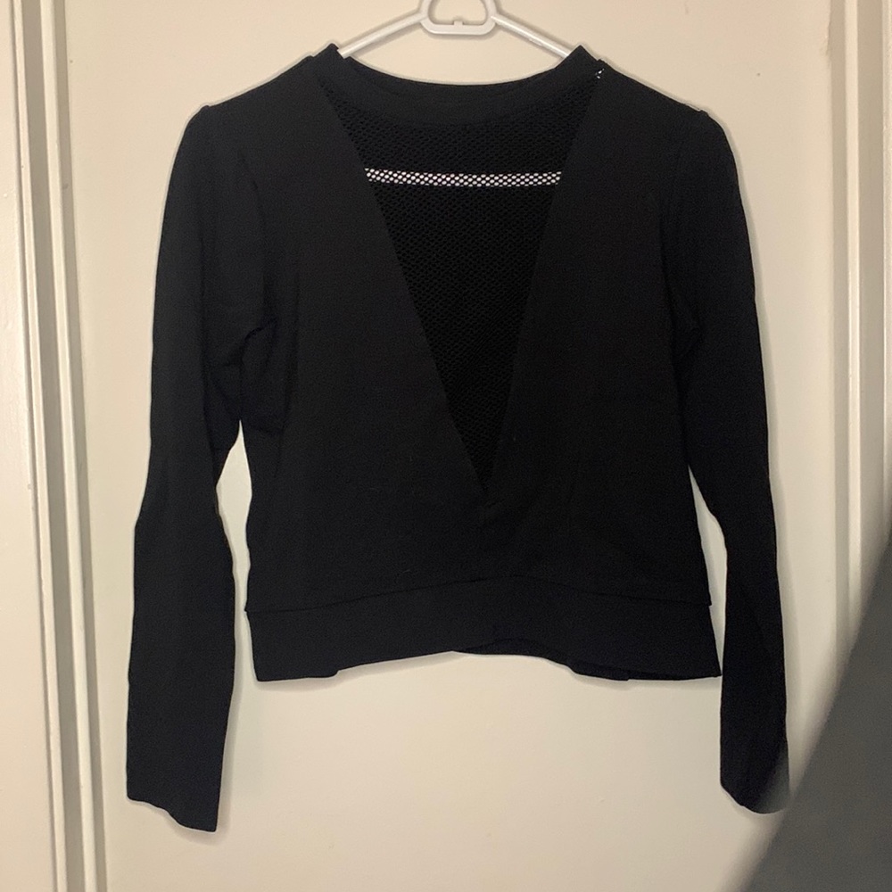 Black long sleeve shirt with fishnet v neck